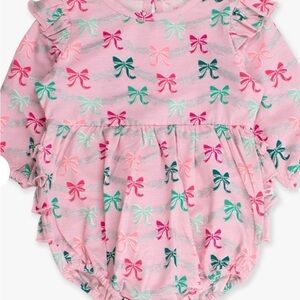 Ruffle Butts Pink Romper with Bow Design